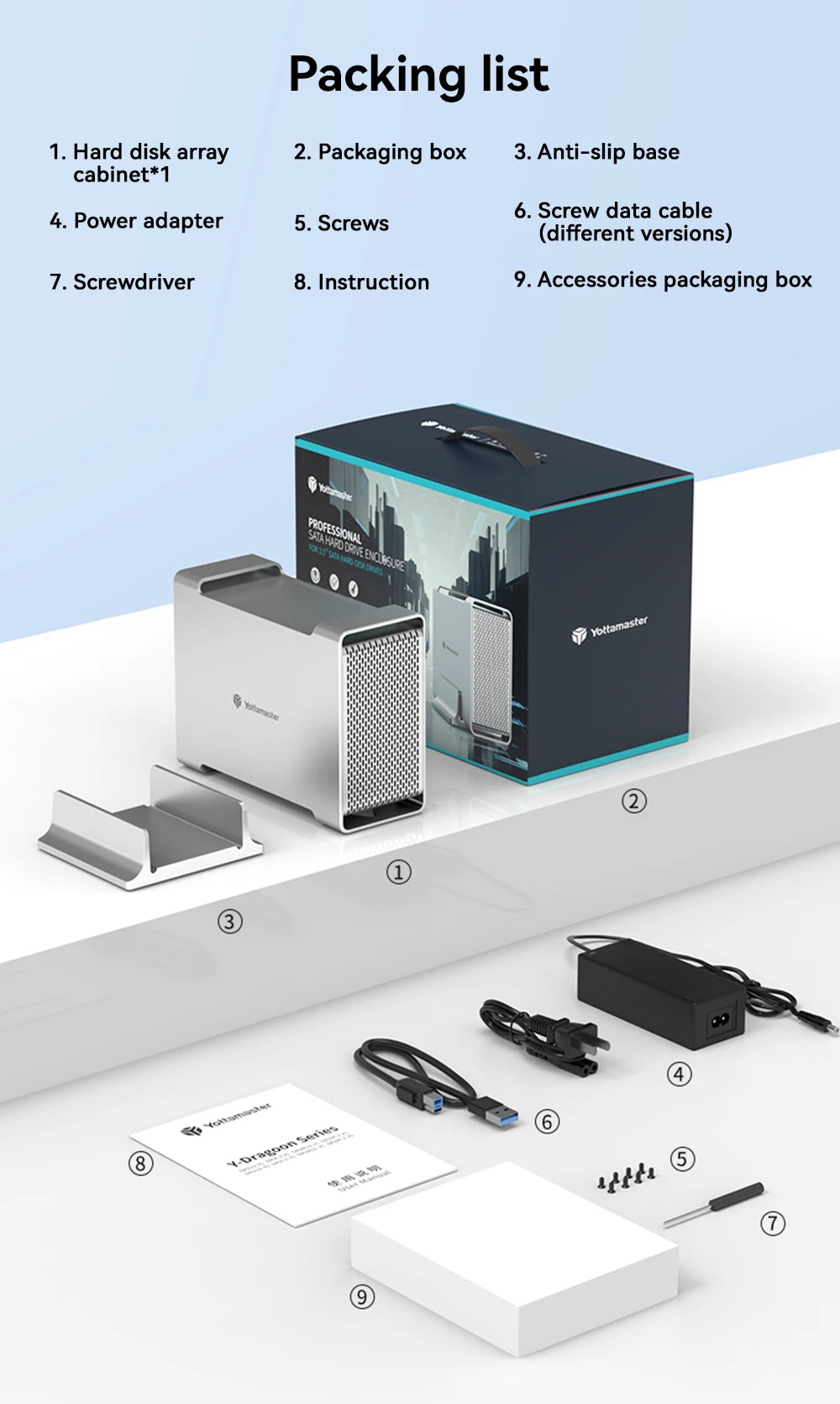 【Local Warehouse】Yottamaster 2 Bay Aluminum Alloy RAID USB3.1 10Gbps Hard Drive Enclosure 2.5" 3.5" SATA SSD/HDD External Case