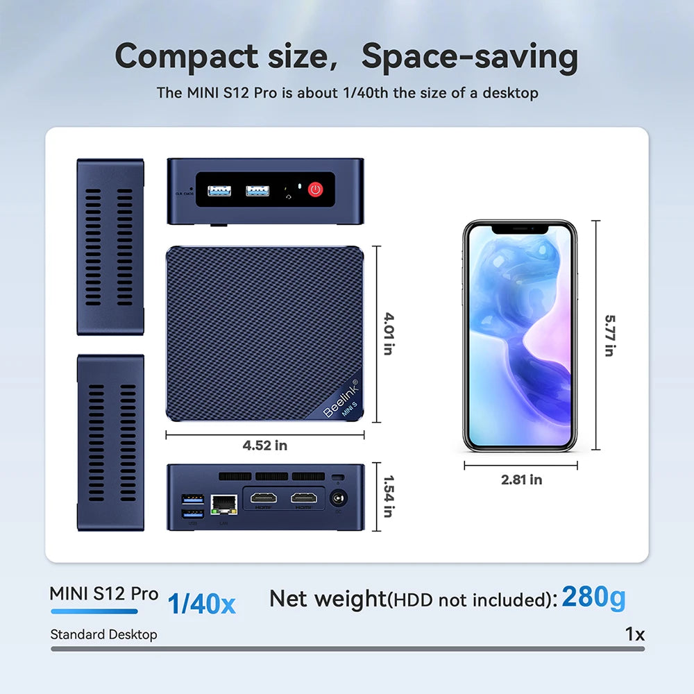 Beelink Mini PC N100 S12 Pro Twin Lake N150 S13 16G500G Mini S Intel N5095 8GB 128GB SSD Desktop Office Computer N95 VS GK3V