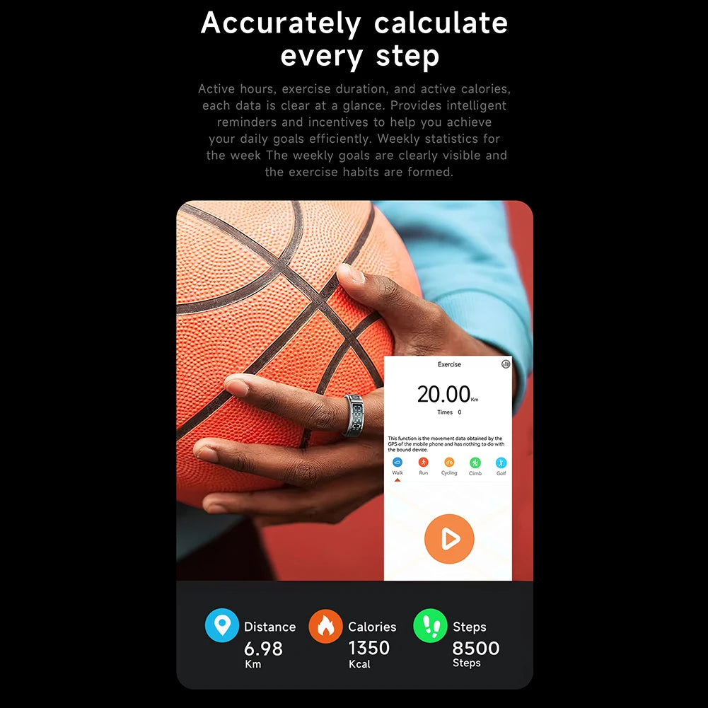 2025 New RS08 Smart Ring 5ATM Waterproof Health Fitness Rings Heart Rate and Blood Oxygen Monitor for Men Women for iOS Android