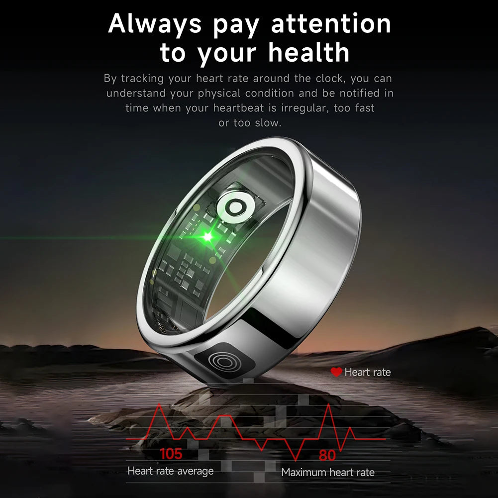 2025 New RS08 Smart Ring 5ATM Waterproof Health Fitness Rings Heart Rate and Blood Oxygen Monitor for Men Women for iOS Android