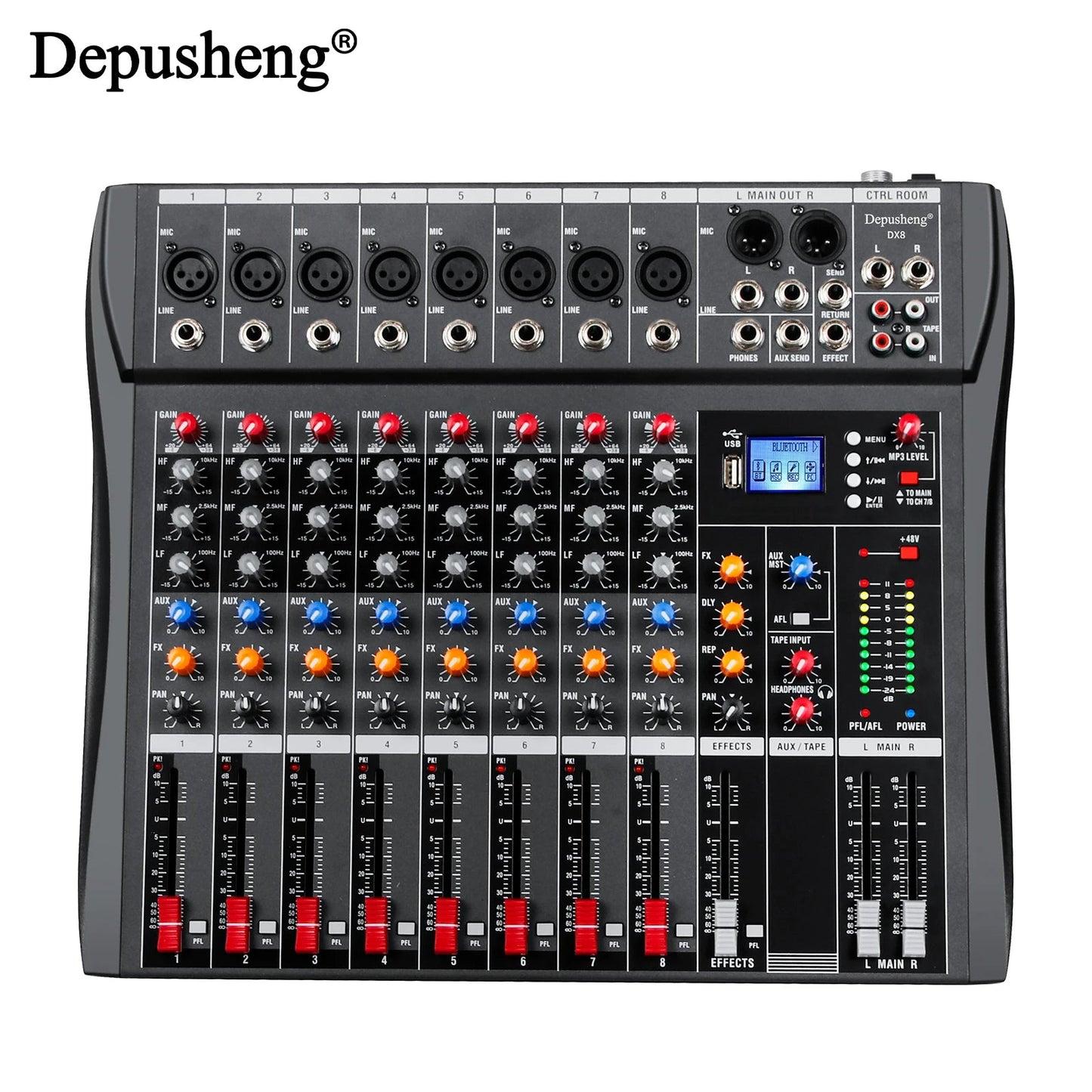 Audio Mixer 6/8/12 Channels Professional DJ mixer LR microphone/line input, AUX,FX processor MP3, headphones, +48V Phantom - RealmSelect