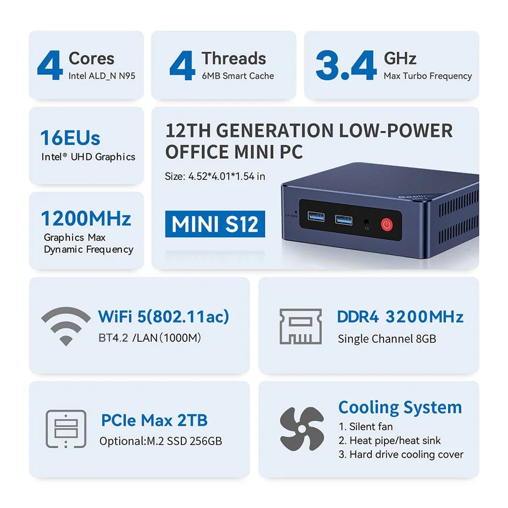 Beelink Mini PC N100 S12 Pro Twin Lake N150 S13 16G500G Mini S Intel N5095 8GB 128GB SSD Desktop Office Computer N95 VS GK3V - RealmSelect