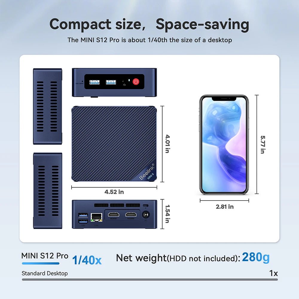 Beelink Mini PC N100 S12 Pro Twin Lake N150 S13 16G500G Mini S Intel N5095 8GB 128GB SSD Desktop Office Computer N95 VS GK3V - RealmSelect