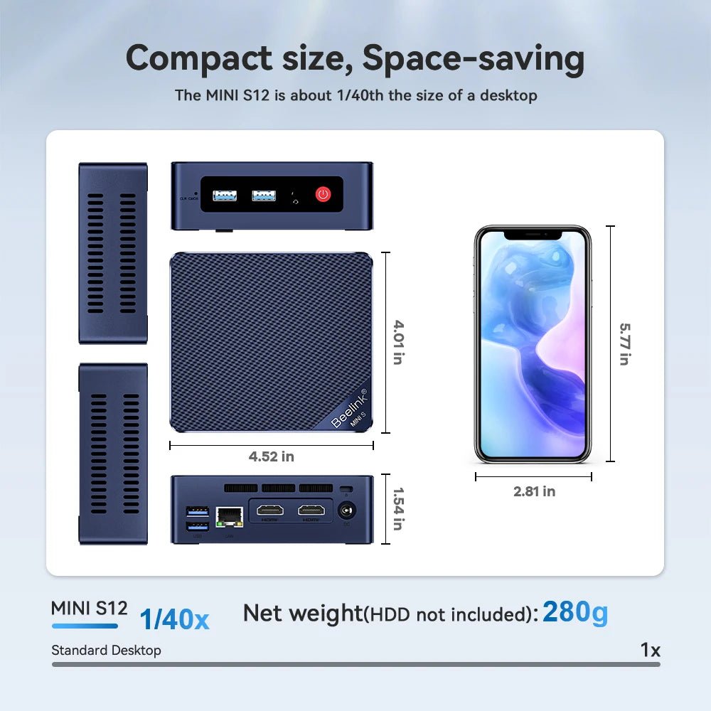 Beelink Mini PC N100 S12 Pro Twin Lake N150 S13 16G500G Mini S Intel N5095 8GB 128GB SSD Desktop Office Computer N95 VS GK3V - RealmSelect