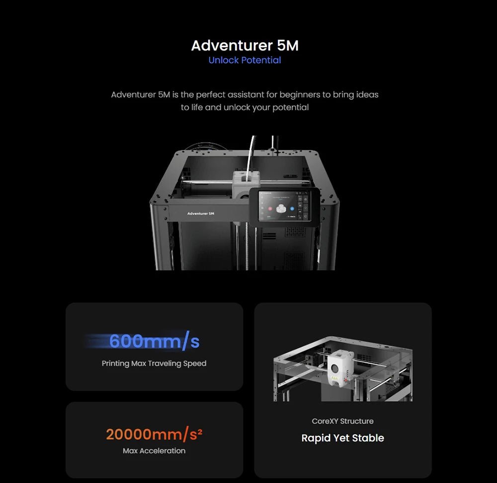 Flashforge Adventurer 5M 3d Printer High Speed Full - auto Leveling Direct Extruder Flexible PEI Plate Power Loss Recovery - RealmSelect