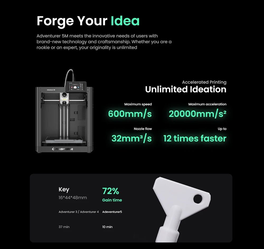 Flashforge Adventurer 5M 3d Printer High Speed Full - auto Leveling Direct Extruder Flexible PEI Plate Power Loss Recovery - RealmSelect