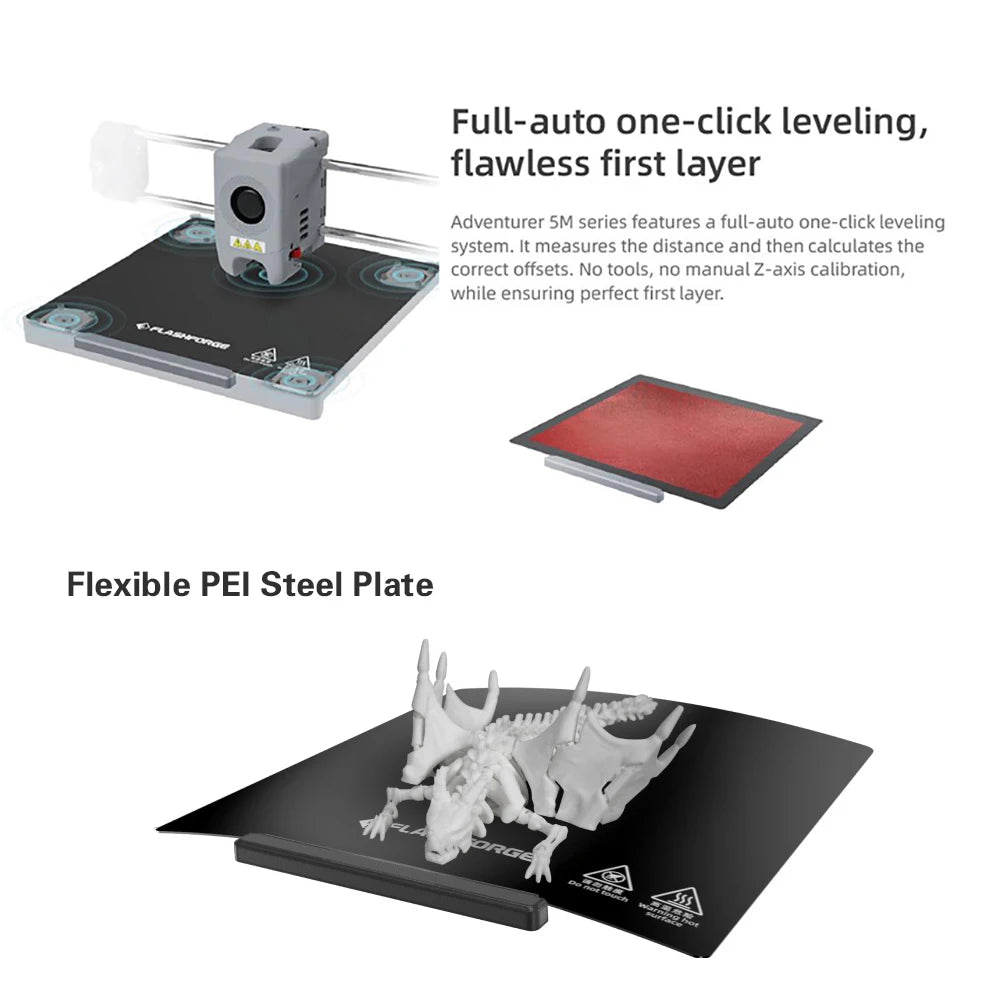 Flashforge Adventurer 5M 3d Printer High Speed Full - auto Leveling Direct Extruder Flexible PEI Plate Power Loss Recovery - RealmSelect
