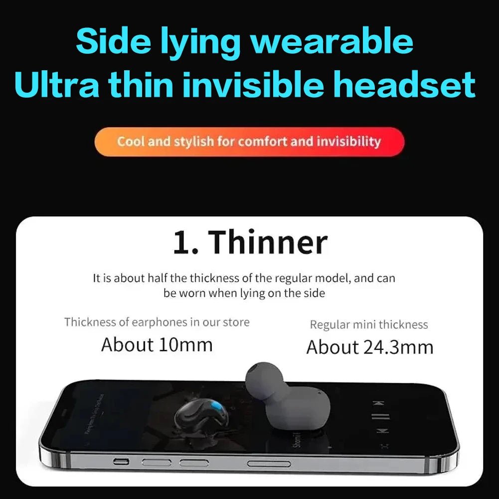 Invisible Bluetooth 5.3 Headphones Wireless Sleep Earphones HiFi Stero Noise Reduction Earbuds Sports Headsets for Xiaomi iPhone - RealmSelect