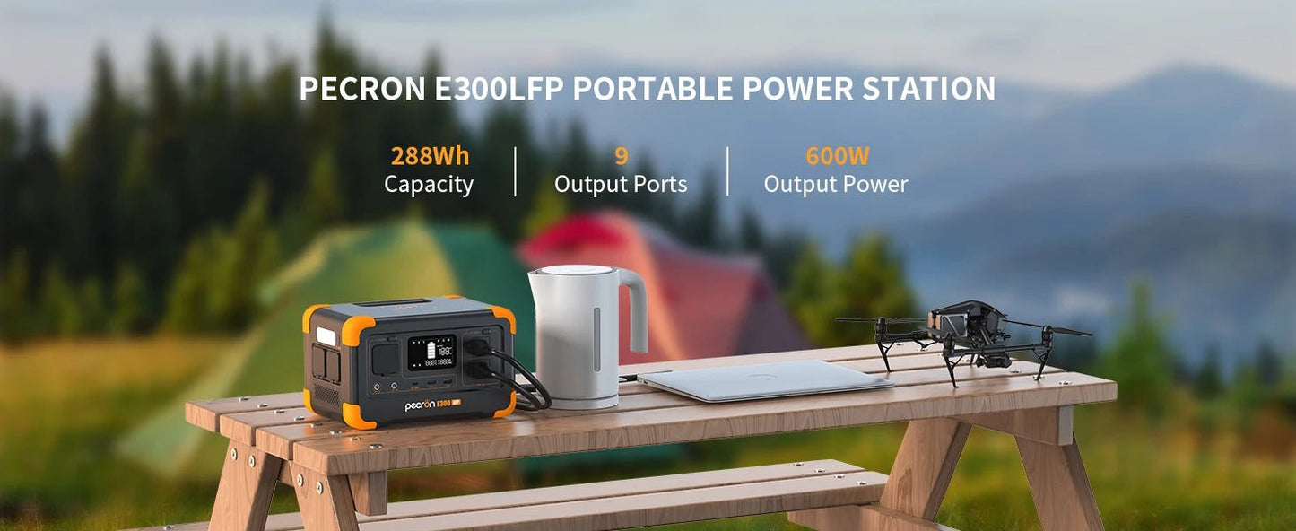 Pecron E300LFP Portable Power Station 600W 288Wh LiFePO4 Battery Solar Generator Power Bank Fast Charging for Home , RV, Camping - RealmSelect