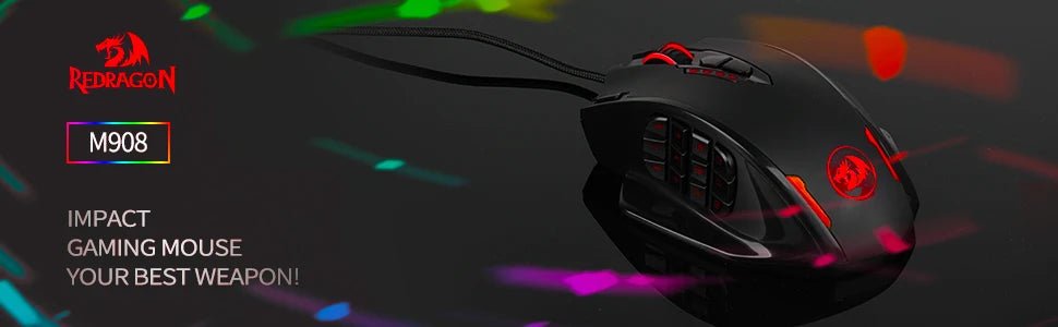 Redragon M908 RGB Backlight LED USB Wired Gaming Mouse 18 Programmable Mouse Buttons 12400 DPI - RealmSelect