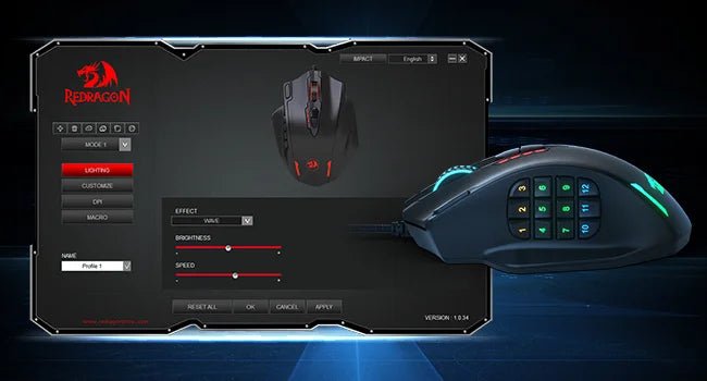Redragon M908 RGB Backlight LED USB Wired Gaming Mouse 18 Programmable Mouse Buttons 12400 DPI - RealmSelect