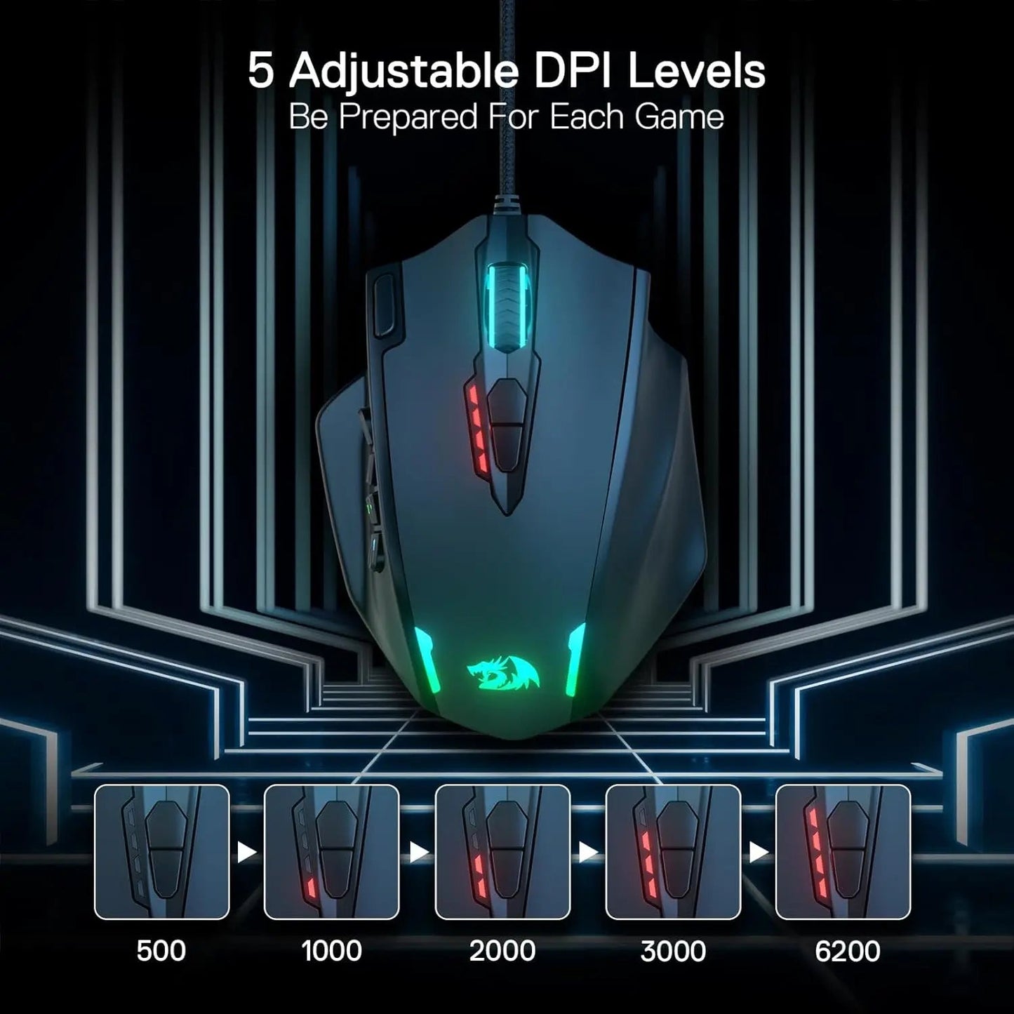 Redragon M908 RGB Backlight LED USB Wired Gaming Mouse 18 Programmable Mouse Buttons 12400 DPI - RealmSelect
