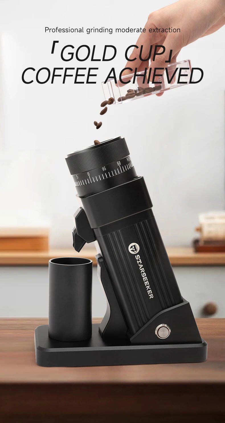 STARSEEKER E55 Electric Coffee Grinder 55MM Espresso Cone burr Stepless Fineness Adjustment Cold Brew Bean Grinder Black Sliver - RealmSelect