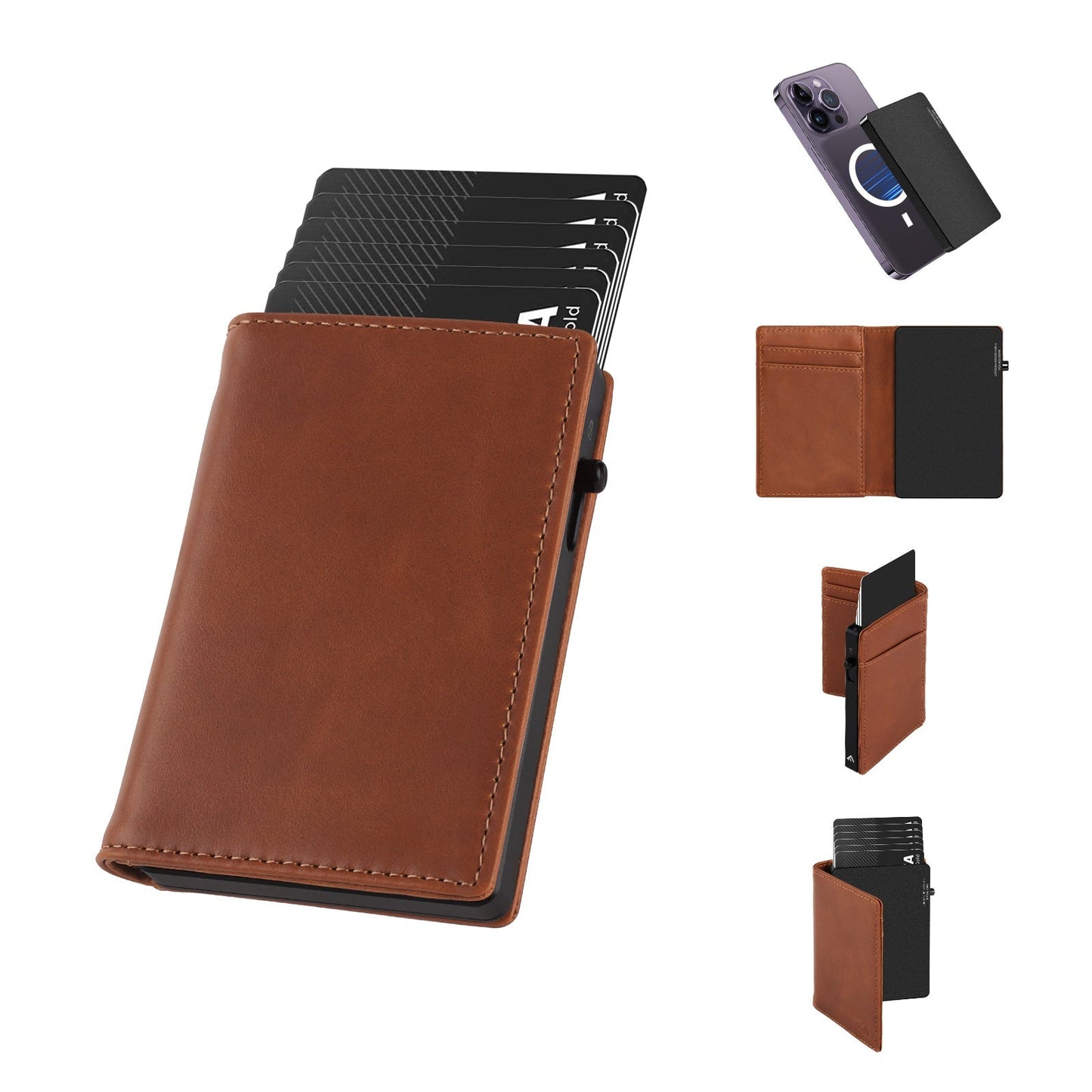 TOYFID Aluminum Alloy Wallet With Genuine Leather Cover Men's Billfolds - RealmSelect