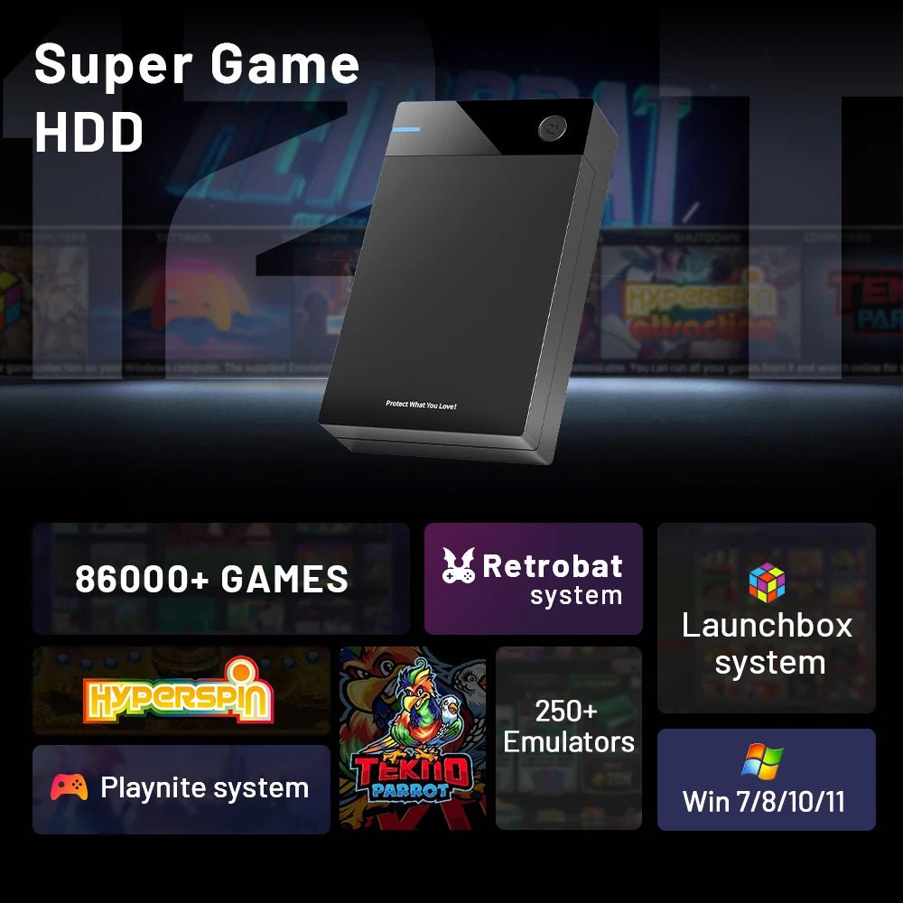 12TB Gaming HDD with Hyperspin Launchbox Retrobat Playnite with 86000+ Retro Video Games Super Console for PS3/PS2/PS/WII/WIIU - RealmSelect