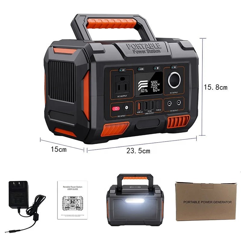 300W Lithium Outdoor Power Bank with Solar Panel and Car Source Portable Backup Solar Generator - RealmSelect