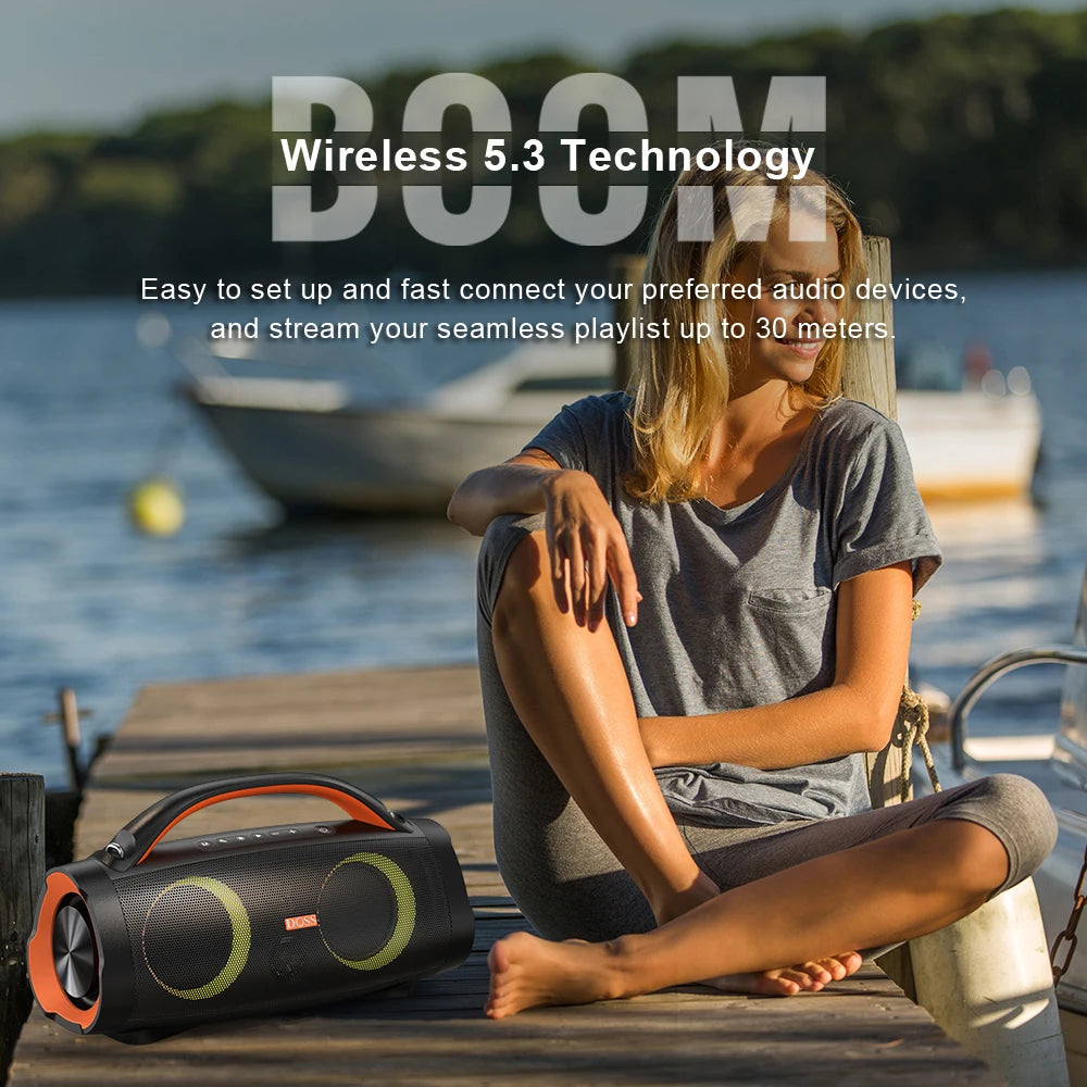 DOSS 100W Portable Speaker Bluetooth 5.3 Powerful Stereo Sound Bass Subwoofer Sound Box Outdoor IPX6 Waterproof Wireless Speaker