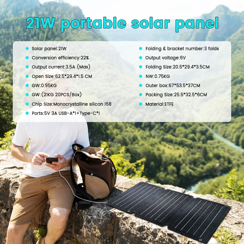 100W Solar Panel Portable Folding 54W 36W 21W Solar Generator for Camping Balcony photovoltaic panels Waterproof