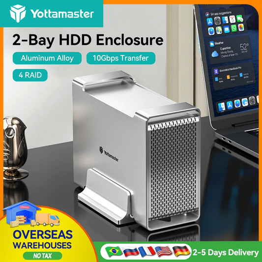 【Local Warehouse】Yottamaster 2 Bay Aluminum Alloy RAID USB3.1 10Gbps Hard Drive Enclosure 2.5" 3.5" SATA SSD/HDD External Case