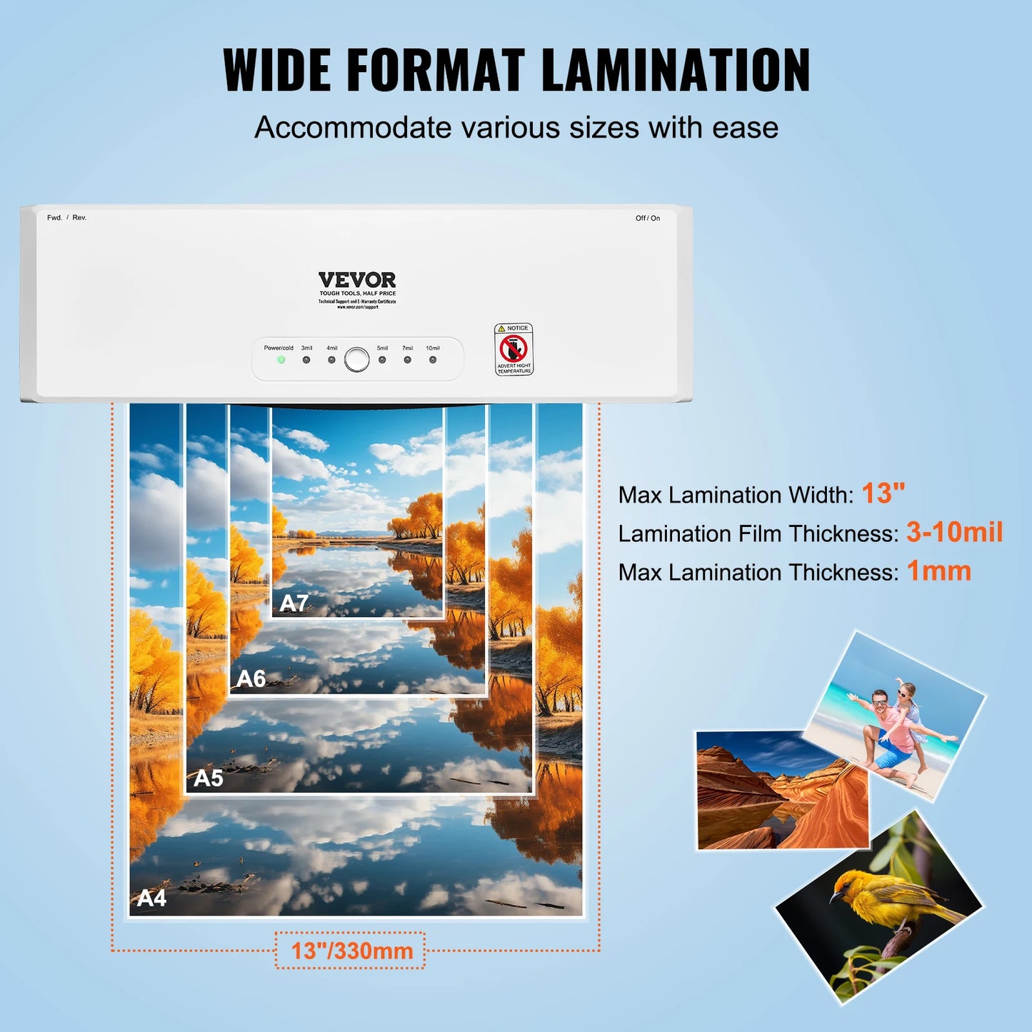 VEVOR 13-inch Laminating Machine 4 Rollers Hot & Cold Thermal Laminator Quick Warm-up Laminating Machine for Home Office School