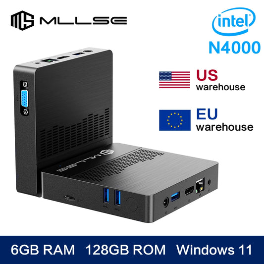 MLLSE Mini PC M2 Air Intel Gemini Lake N4000 Windows 11 6GB RAM 128GB ROM Dual-Band WiFi Bluetooth USB Mini Computer
