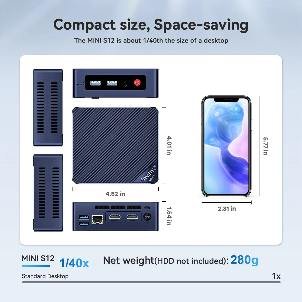 Beelink Mini PC N100 S12 Pro Twin Lake N150 S13 16G500G Mini S Intel N5095 8GB 128GB SSD Desktop Office Computer N95 VS GK3V