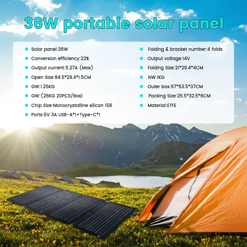 100W Solar Panel Portable Folding 54W 36W 21W Solar Generator for Camping Balcony photovoltaic panels Waterproof