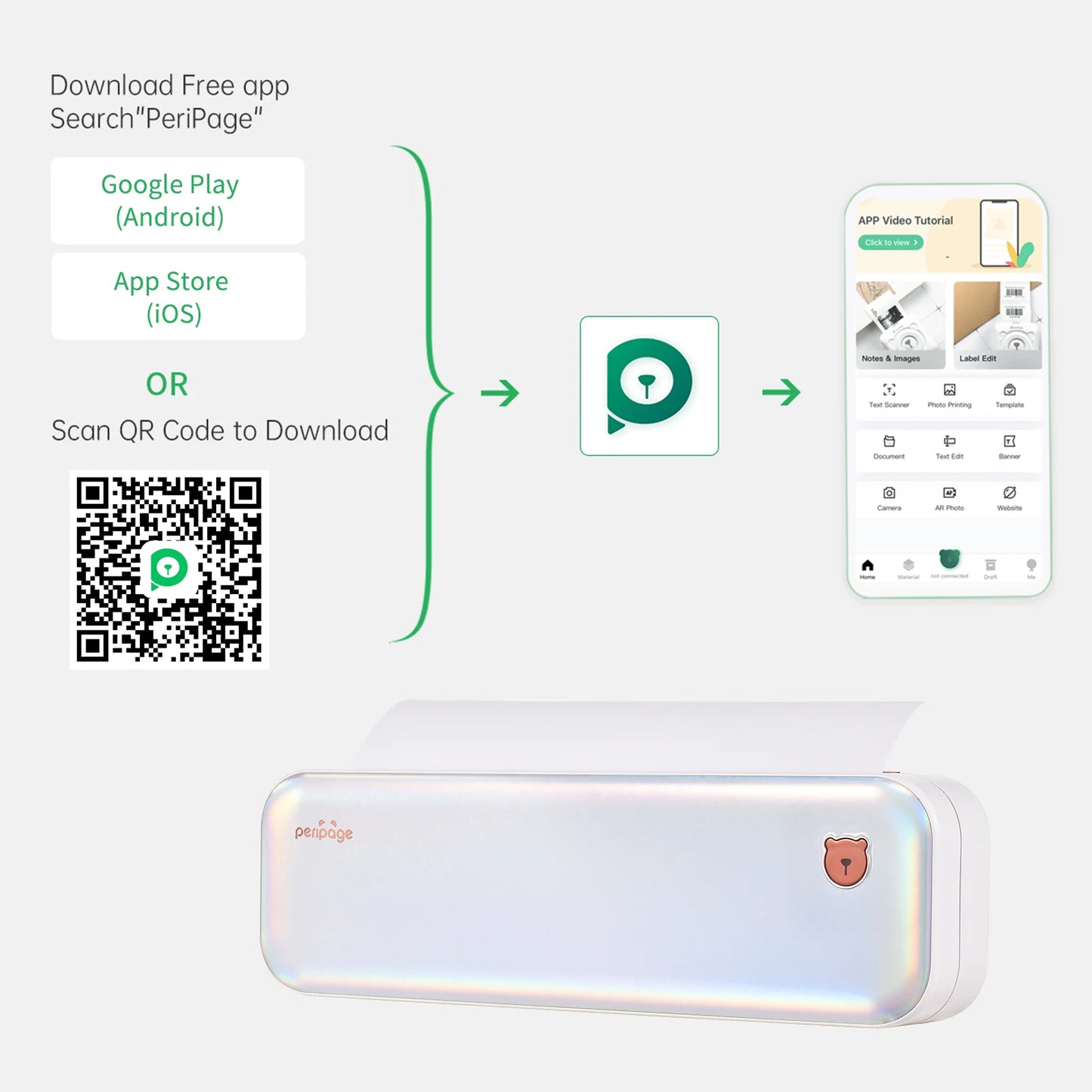 PeriPage A40 A4 Printer Wirless Printer USB Android BT Printing PDF File Webpage Contract Picture with 10 Rolls Thermal Paper