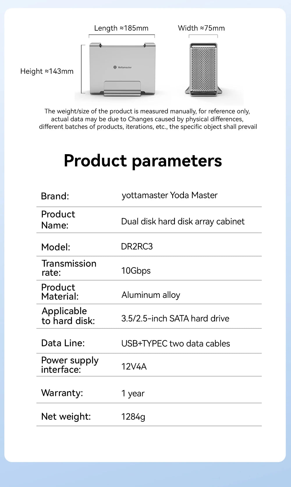 【Local Warehouse】Yottamaster 2 Bay Aluminum Alloy RAID USB3.1 10Gbps Hard Drive Enclosure 2.5" 3.5" SATA SSD/HDD External Case