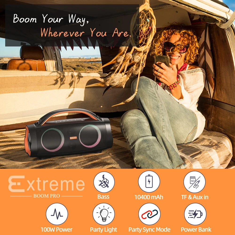 DOSS 100W Portable Speaker Bluetooth 5.3 Powerful Stereo Sound Bass Subwoofer Sound Box Outdoor IPX6 Waterproof Wireless Speaker