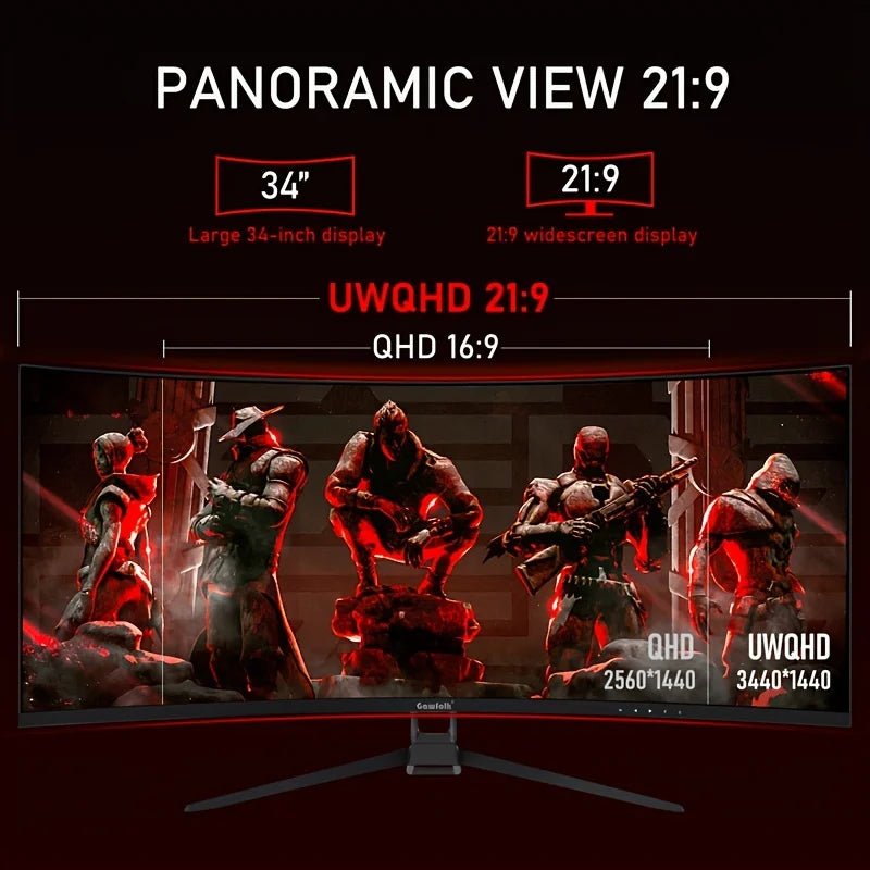 A 34 - inch ultra - large curved gaming monitor with 4K HD picture quality, a 165Hz high refresh rate, and a 1500R curvature. - RealmSelect