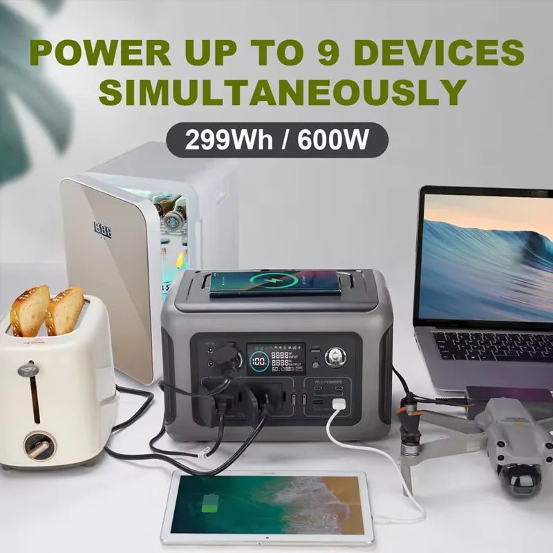 ALLPOWERS Portable Power Station R600, 299Wh LiFeP04 Battery with 2x 600W (1200W Surge) AC Outlets for Outdoor Camping RV Home - RealmSelect