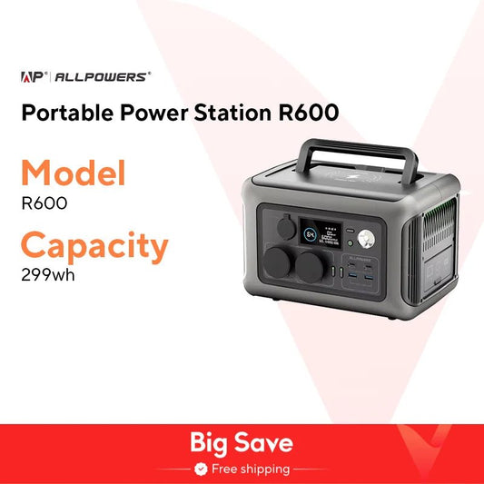 ALLPOWERS Portable Power Station R600, 299Wh LiFeP04 Battery with 2x 600W (1200W Surge) AC Outlets for Outdoor Camping RV Home - RealmSelect