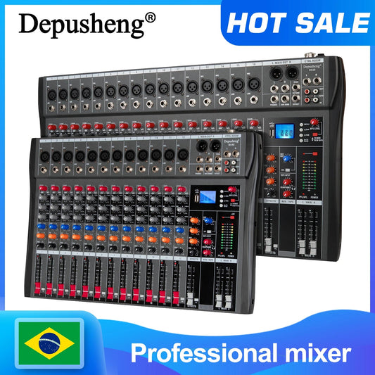 Audio Mixer 6/8/12 Channels Professional DJ mixer LR microphone/line input, AUX,FX processor MP3, headphones, +48V Phantom - RealmSelect