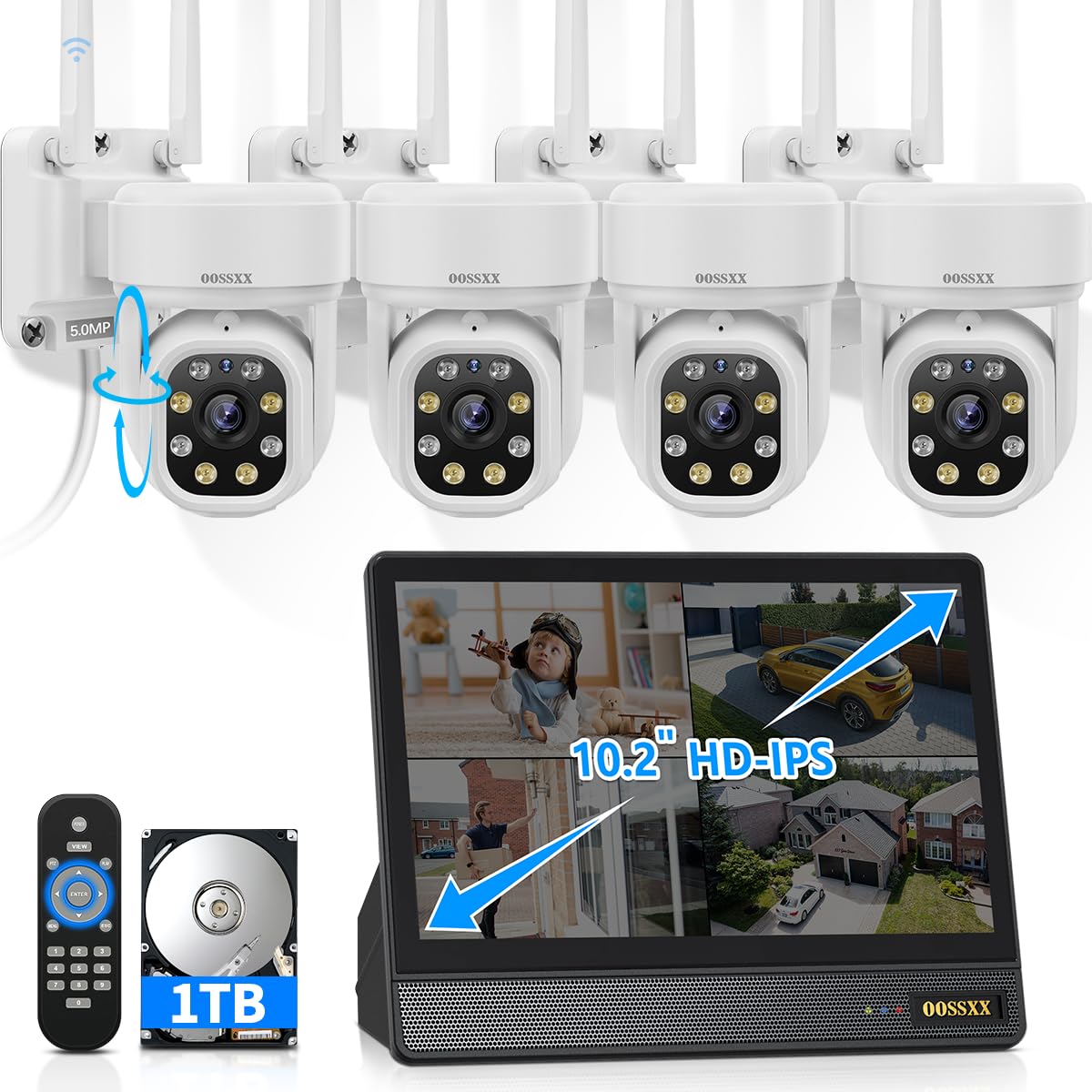 Auto - Tracking & 2 - Way Audio PTZ WiFi Outdoor Security Camera System Pan 5MP Wireless Cameras System 10 Channel NVR Video Surveillance DVR Set - RealmSelect