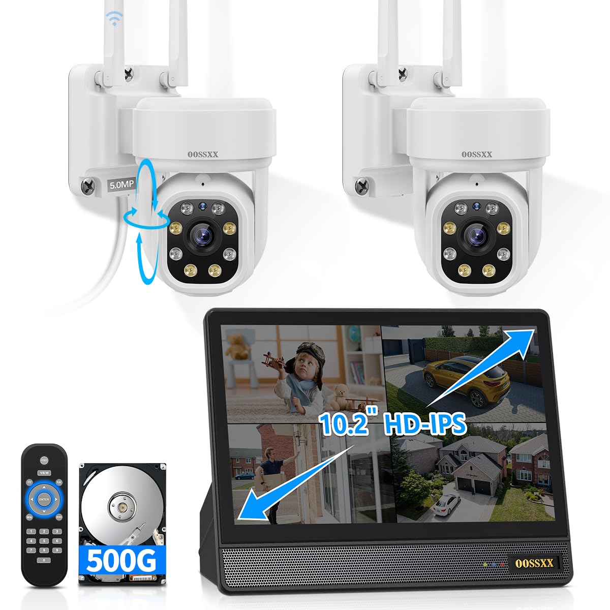 Auto - Tracking & 2 - Way Audio PTZ WiFi Outdoor Security Camera System Pan 5MP Wireless Cameras System 10 Channel NVR Video Surveillance DVR Set - RealmSelect