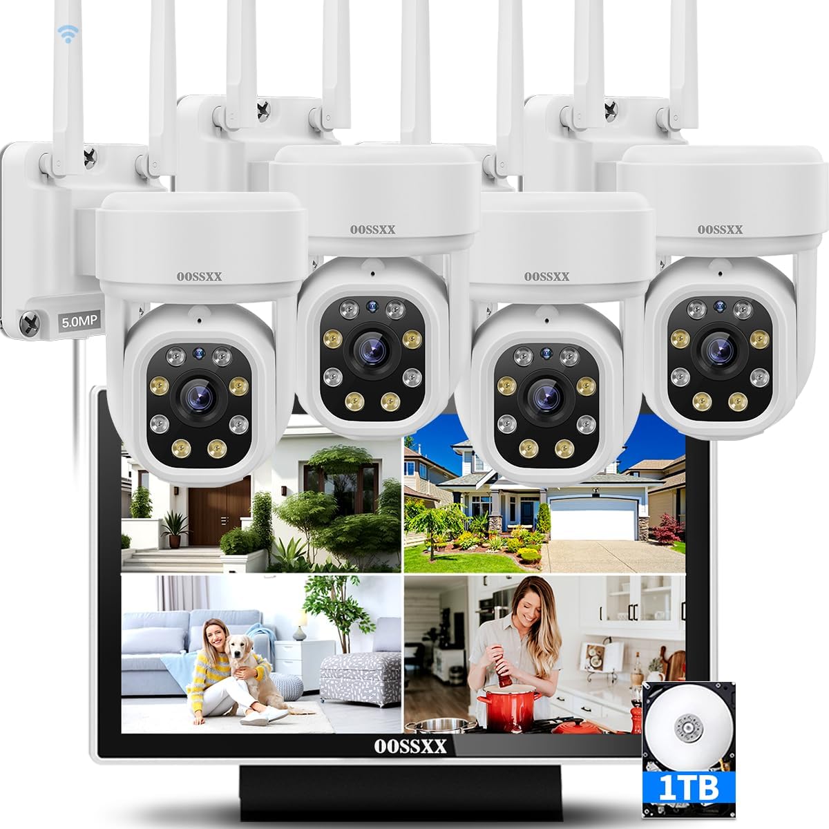 Auto - Tracking & 2 - Way Audio PTZ WiFi Outdoor Security Camera System Pan 5MP Wireless Cameras System 10 Channel NVR Video Surveillance DVR Set - RealmSelect
