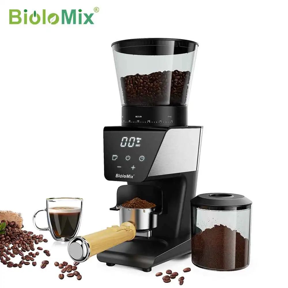 BioloMix Automatic Burr Mill Electric Coffee Grinder with 30 Gears for Espresso American Coffee Pour Over Visual Bean Storage - RealmSelect