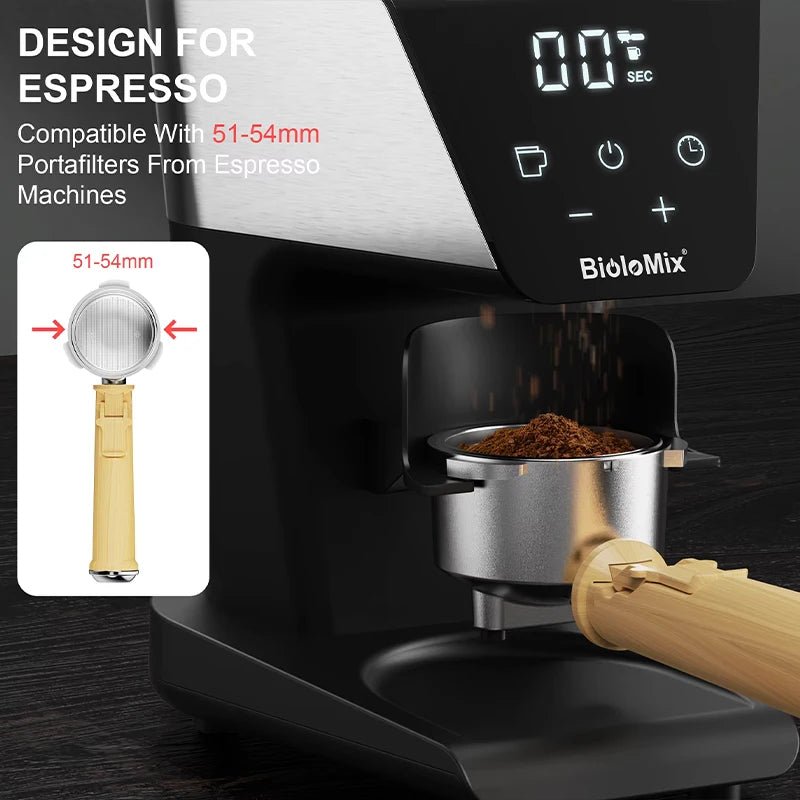 BioloMix Automatic Burr Mill Electric Coffee Grinder with 30 Gears for Espresso American Coffee Pour Over Visual Bean Storage - RealmSelect