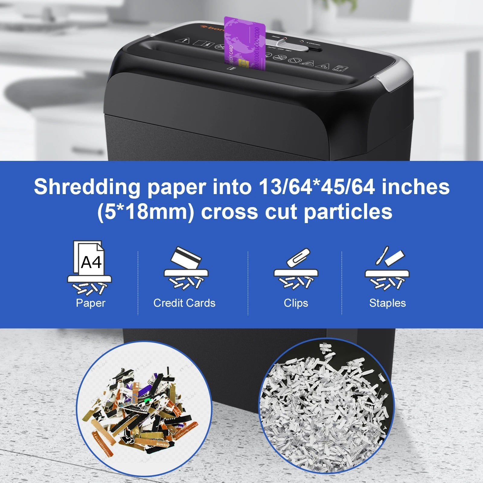 Bonsaii 6 - Sheet Cross Cut Paper Shredder Home Office Use with Handle for Document,Mail,Staple,Clip - 3.4 Gal Wastebasket - RealmSelect
