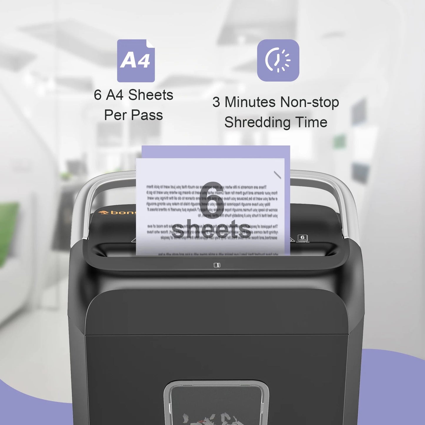 Bonsaii 6 - Sheet Cross Cut Paper Shredder Home Office Use with Handle for Document,Mail,Staple,Clip - 3.4 Gal Wastebasket - RealmSelect