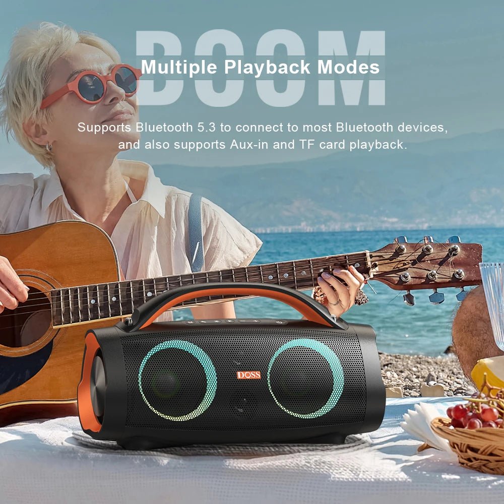 DOSS 100W Portable Speaker Bluetooth 5.3 Powerful Stereo Sound Bass Subwoofer Sound Box Outdoor IPX6 Waterproof Wireless Speaker - RealmSelect
