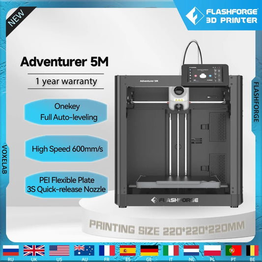 Flashforge Adventurer 5M 3d Printer High Speed Full - auto Leveling Direct Extruder Flexible PEI Plate Power Loss Recovery - RealmSelect