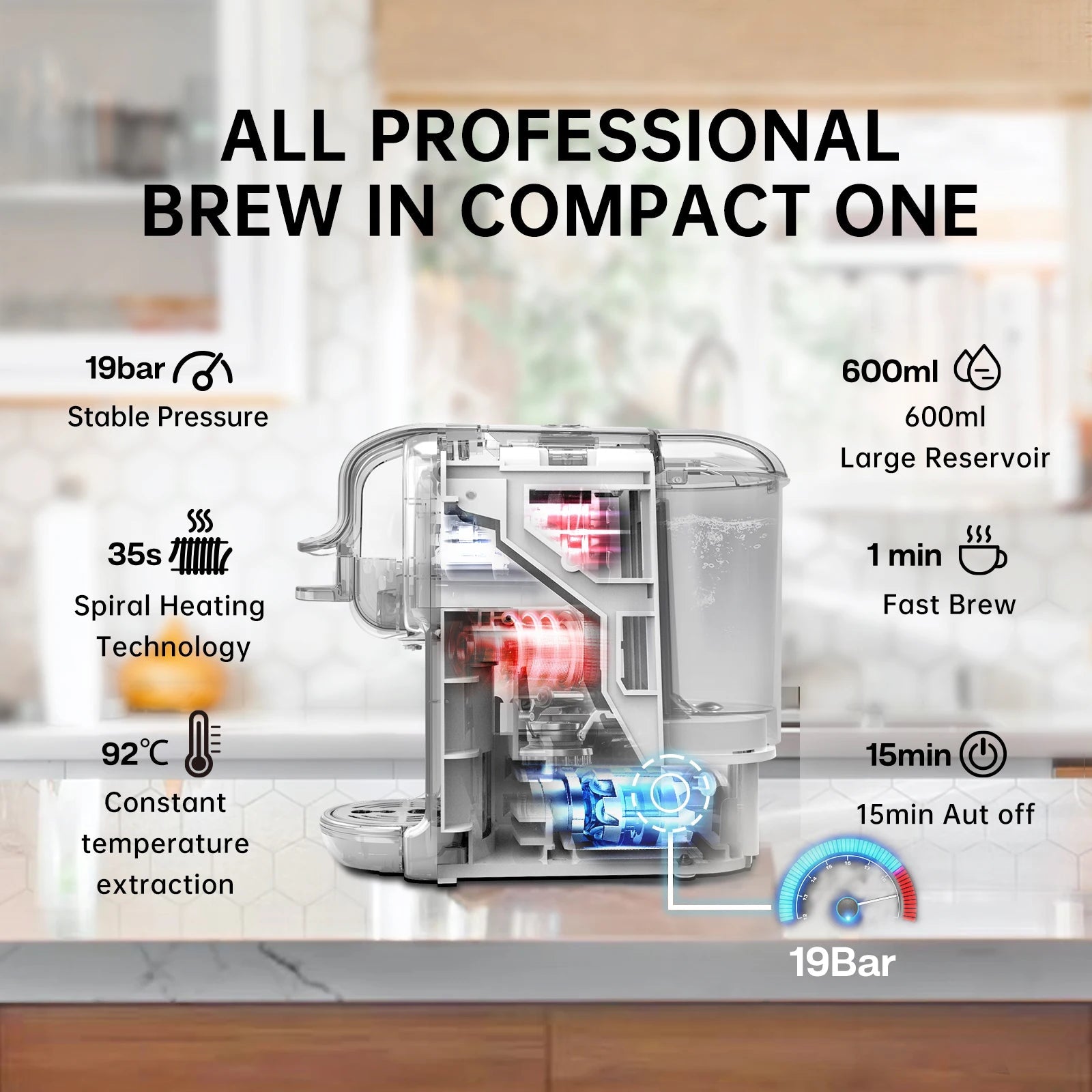 HiBREW Multiple Capsule Coffee Machine, Hot/Cold Dolce Gusto Milk Nespresso Capsule ESE Pod Ground Coffee Cafeteria 20Bar 5 in 1 - RealmSelect