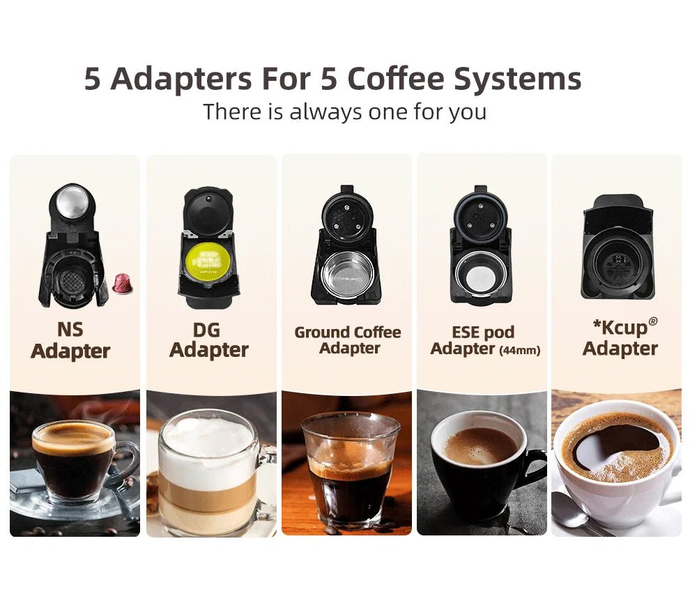 HiBREW Multiple Capsule Coffee Machine, Hot/Cold Dolce Gusto Milk Nespresso Capsule ESE Pod Ground Coffee Cafeteria 20Bar 5 in 1 - RealmSelect