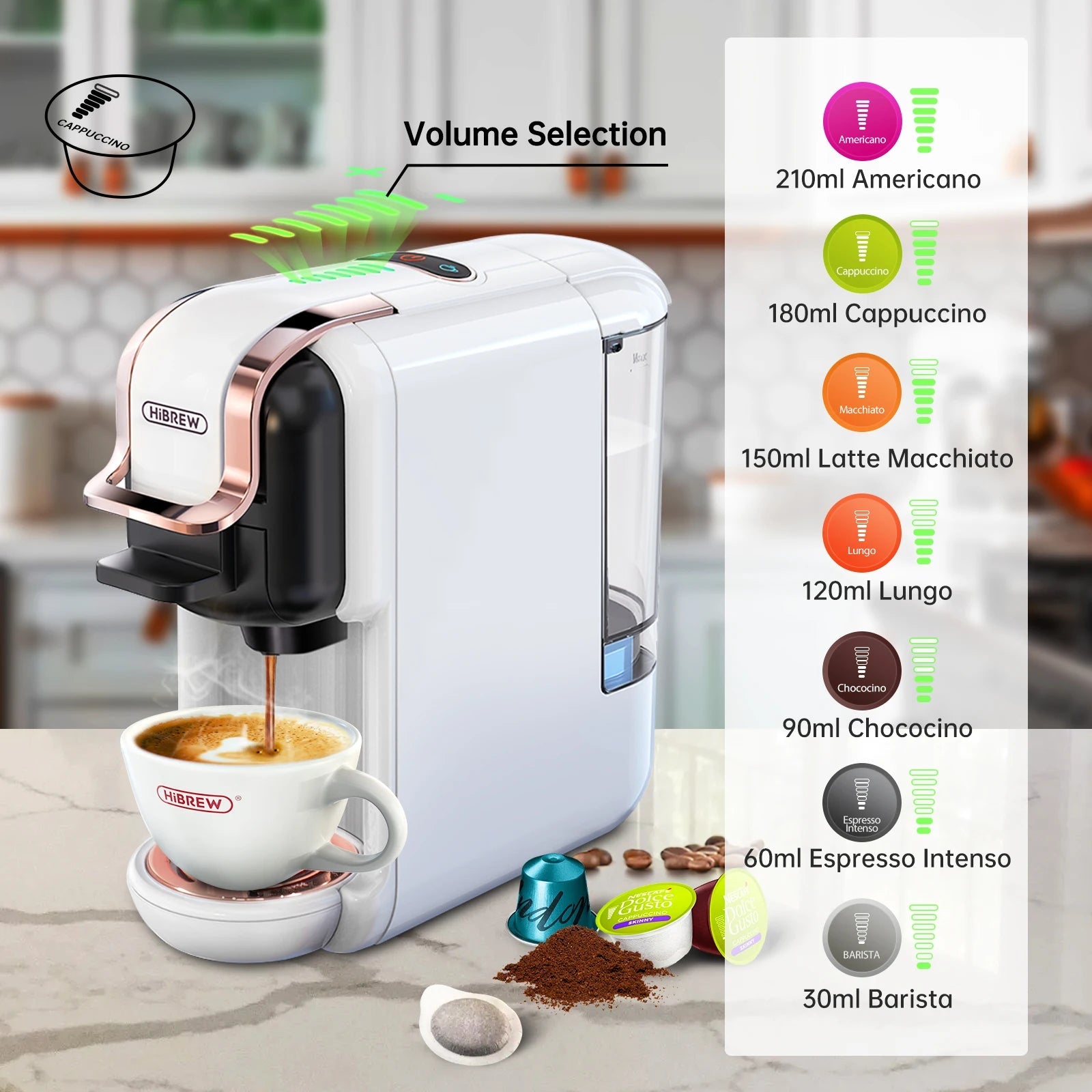 HiBREW Multiple Capsule Coffee Machine, Hot/Cold Dolce Gusto Milk Nespresso Capsule ESE Pod Ground Coffee Cafeteria 20Bar 5 in 1 - RealmSelect