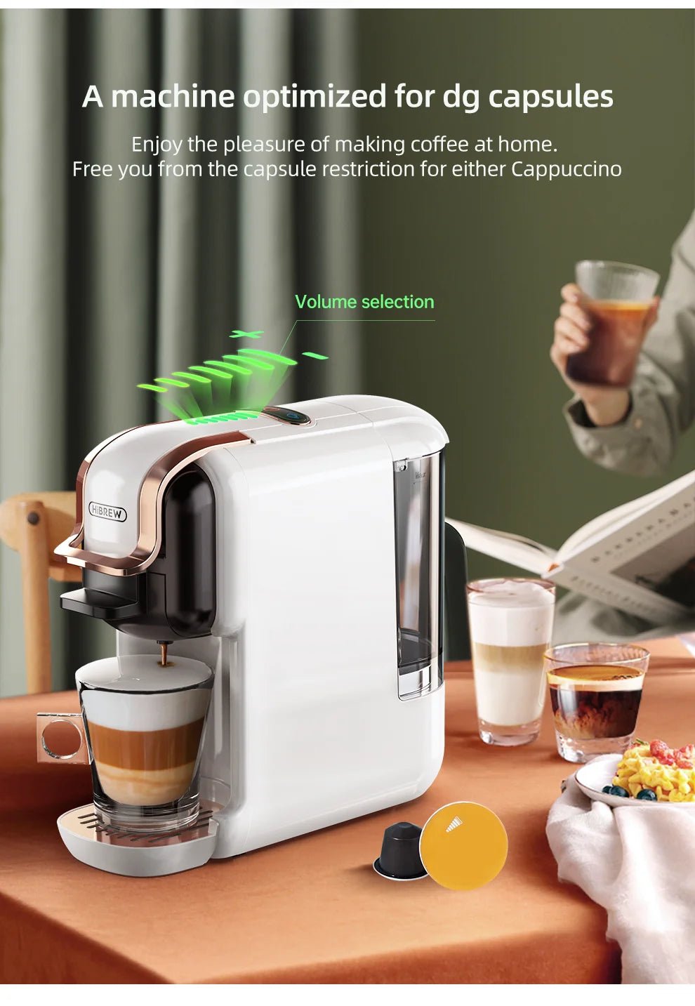 HiBREW Multiple Capsule Coffee Machine, Hot/Cold Dolce Gusto Milk Nespresso Capsule ESE Pod Ground Coffee Cafeteria 20Bar 5 in 1 - RealmSelect