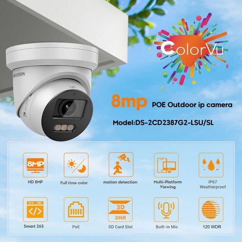 Hikvision 8K 16CH 16POE NVR 8MP Colorvu IP Camera 2 - Way Talk Audio Alarm Lot US - RealmSelect