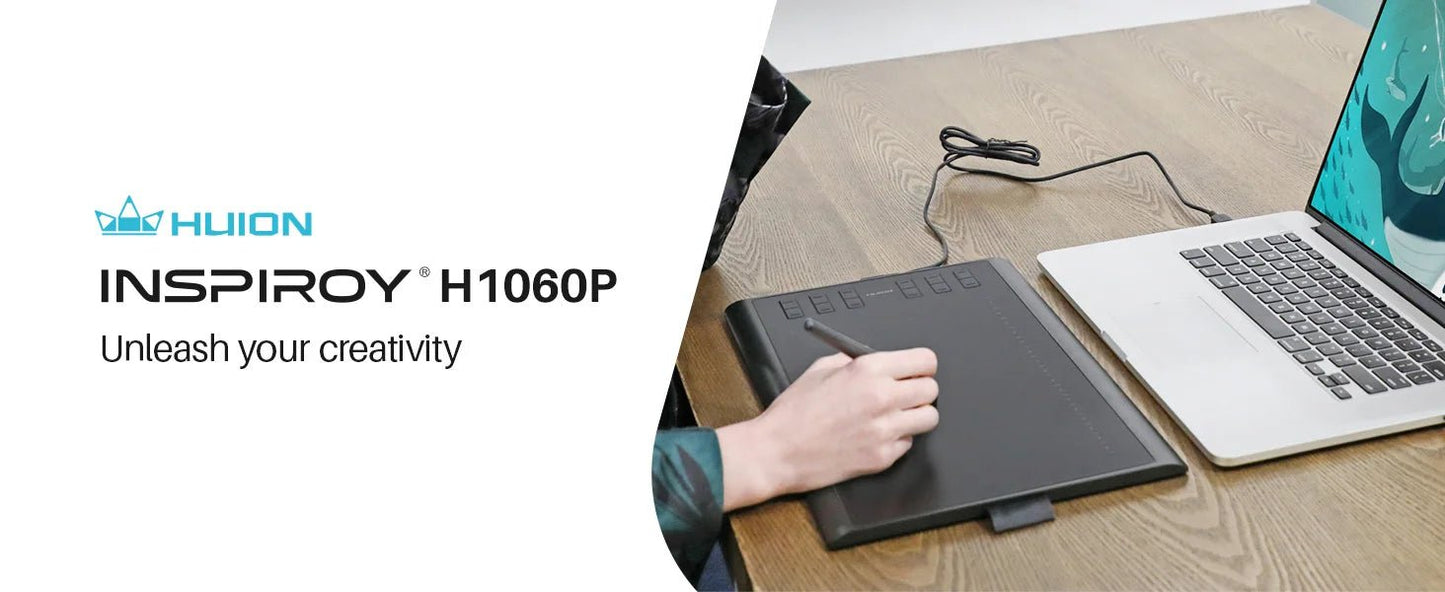 HUION Inspiroy H1060P Graphics Drawing Tablet with 8192 Pressure Sensitivity Battery - Free Stylus and 12 Customized Hot Keys, 10 - RealmSelect