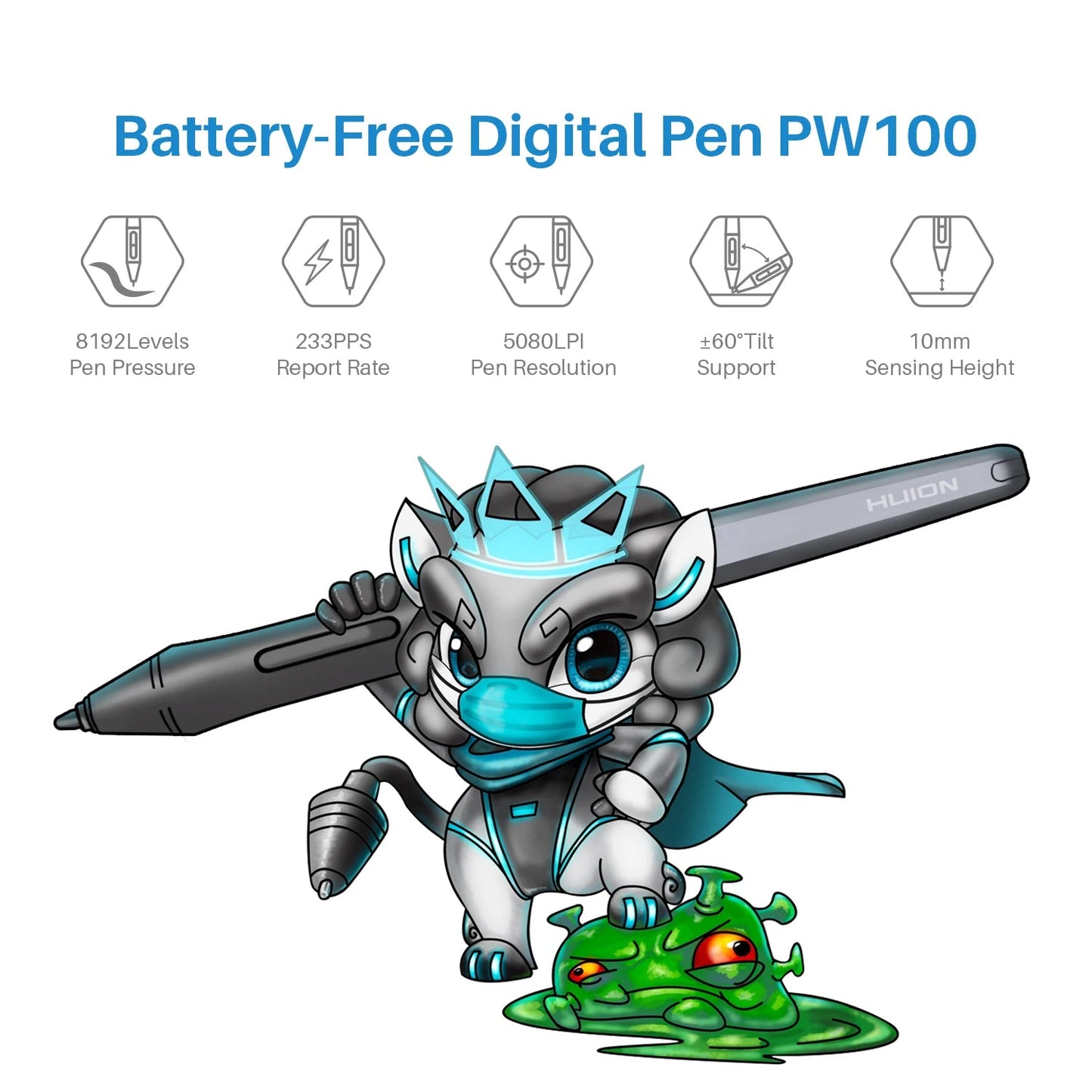 HUION Inspiroy H1060P Graphics Drawing Tablet with 8192 Pressure Sensitivity Battery - Free Stylus and 12 Customized Hot Keys, 10 - RealmSelect